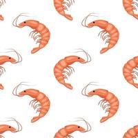 patrón sin fisuras con camarones o gambas sobre un fondo blanco. lindo estampado para textiles, papel y otros diseños. una fuente de vitaminas y nutrición saludable vector