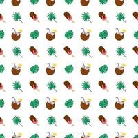 Bright seamless pattern with palm leaves, ice cream and coconuts. Summer print for textiles, wrapping paper and other designs vector