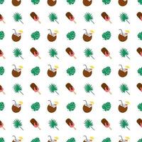 Bright seamless pattern with palm leaves, ice cream and coconuts. Summer print for textiles, wrapping paper and other designs vector