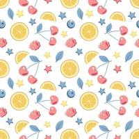 Cute spring or summer seamless pattern with cherries and lemons. Delicate print for textiles, wrapping paper and design vector