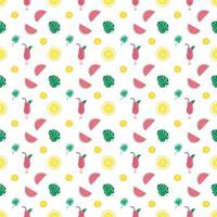 Cute bright seamless summer pattern with watermelons, lemon, cactus. Decorative elements for printing, textiles, wrapping paper and design vector