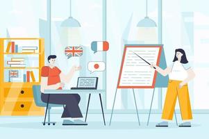 Language courses concept in flat design vector illustration