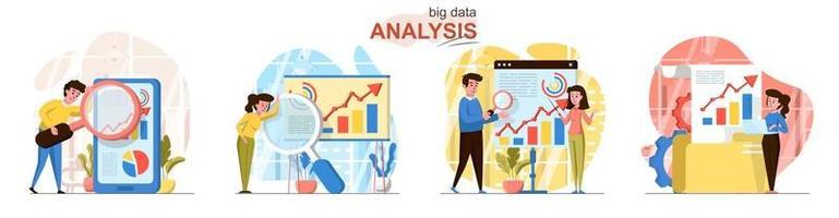 Big Data analysis flat design concept scenes set vector