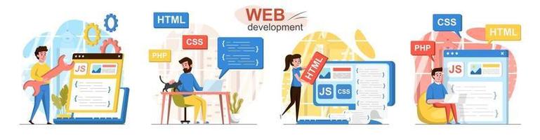 Web development flat design concept scenes set vector