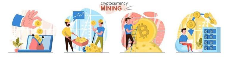 conjunto de escenas de concepto de diseño plano de criptomoneda vector
