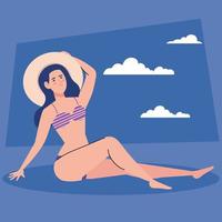 woman with swimsuit using hat summer, holiday vacation season vector