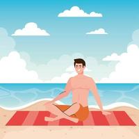 hombre acostado bronceado en la playa, temporada de vacaciones de verano vector