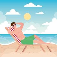 man lying on beach chair, summer vacation season vector