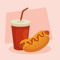 fast food, delicious hot dog with bottle beverage vector