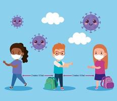 back to school for new normal lifestyle concept, kids wearing medical mask and social distancing protect coronavirus covid 19