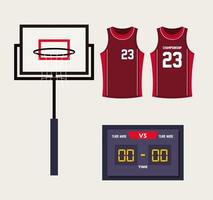 set of basketball icons, contains such icons as score board, shirts, hoop basket vector