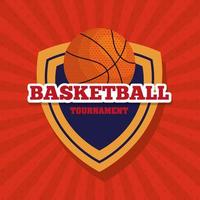 basketball tournament, emblem, design with basketball ball, ball and shield vector