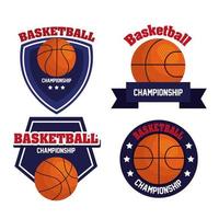 set emblems, league basketball championship, designs with basketball ball vector