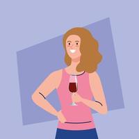 happy woman with cup wine, healthy lifestyle, celebrating holiday party vector