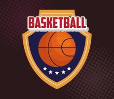 basketball , emblem, design with basketball ball, ball and shield with stars vector