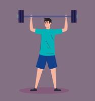 man with weight, heavy equipment, sport and leisure vector