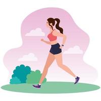 woman running in landscape, woman in sportswear jogging, female athlete, sporty person vector