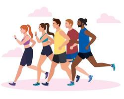 people running, group persons in sportswear jogging, people athlete, sporty persons vector