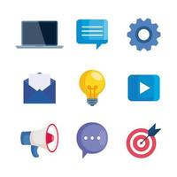 digital online marketing, business social media marketing, icons collection vector