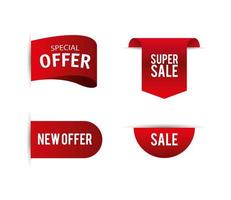 price tags, collection red ribbon banners, sale promotion, website stickers, special offers vector