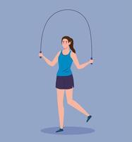 woman jumping rope, sport recreation exercise vector