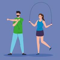 couple practicing exercise, sport recreation exercise vector