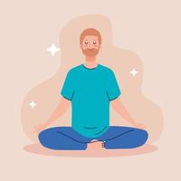 hombre meditando, concepto de yoga, meditación, relajación, estilo de vida saludable vector