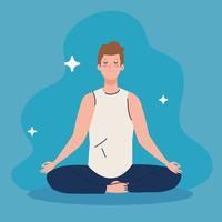 hombre meditando, concepto de yoga, meditación, relajación, estilo de vida saludable vector