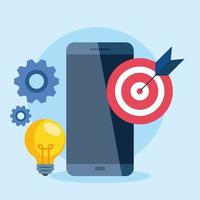 digital online marketing for business and social media marketing, smartphone with marketing icons vector