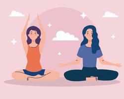 mujeres meditando, concepto de yoga, meditación, relajación, estilo de vida saludable vector