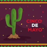 cinco de mayo poster with cactus and decoration vector