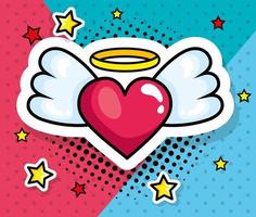 heart with wings pop art style icon vector