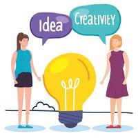 women creative with light bulb and speech bubbles vector