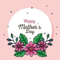 Feliz día de la madre tarjeta y marco circular con decoración de flores. vector