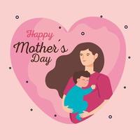 happy mother day card with woman pregnant carrying baby boy vector