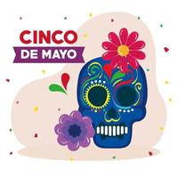 cinco de mayo poster with skull and flowers decoration vector