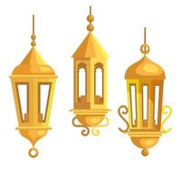 set lanterns hanging of ramadan kareem vector