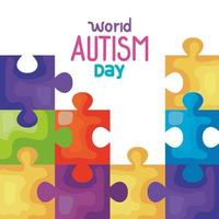 world autism day with puzzle pieces vector