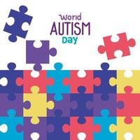 world autism day with puzzle pieces vector