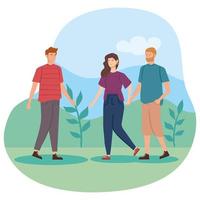 group people in landscape nature vector