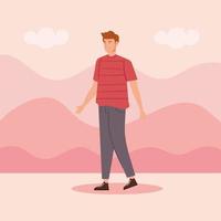 young man in landscape avatar character vector