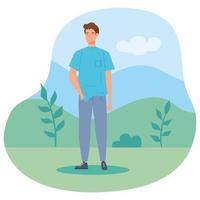 young man in landscape nature vector