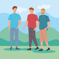 hombres jóvenes en la naturaleza del paisaje vector