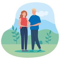 couple in landscape nature scene vector