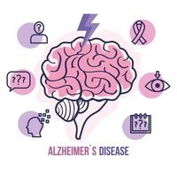 día mundial del alzheimer con cerebro e iconos vector