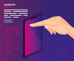 hand using smartphone of reality augmented vector