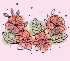 decoration of flowers with leafs vector