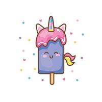 Lindo y delicioso helado de unicornio estilo kawaii vector