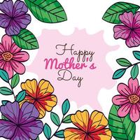 happy mother day card with frame of flowers decoration vector