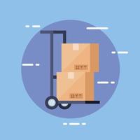 Servicio logístico de entrega y carretilla con cajas.